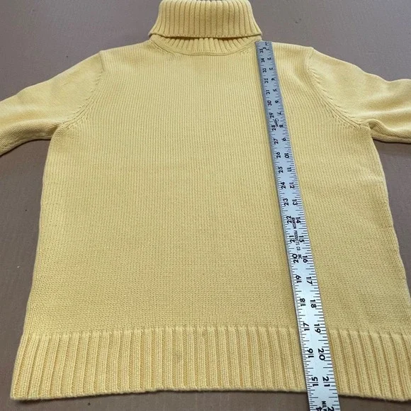 Lauren Ralph Lauren Turtleneck Sweater Women's M Yellow Ribbed Cotton Logo - Picture 9 of 13